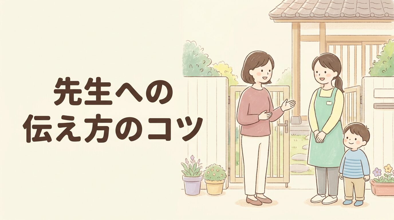 発達グレー 保育園 先生への伝え方 母親と保育士が笑顔で話すイラスト