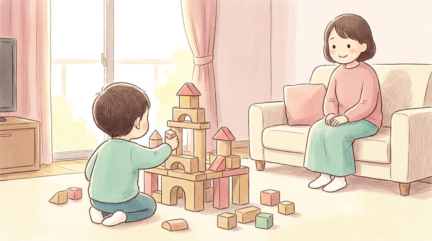 遊びに集中していて切り替えが難しい子どものイラスト
