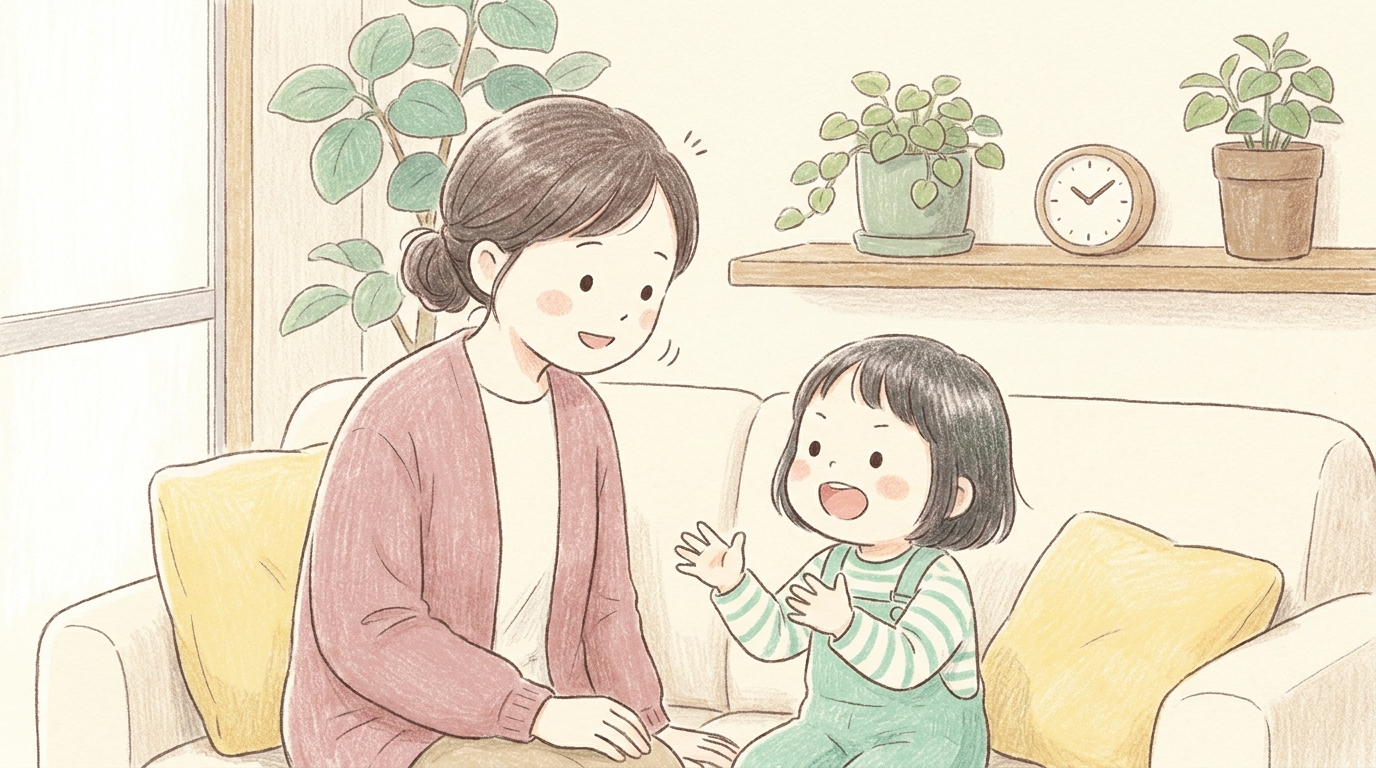 自分の気持ちを言葉で話す子どもに耳を傾ける母親の様子